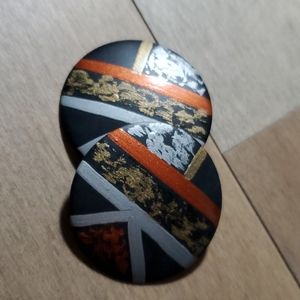 Hand painted metal disc Clip on Earrings